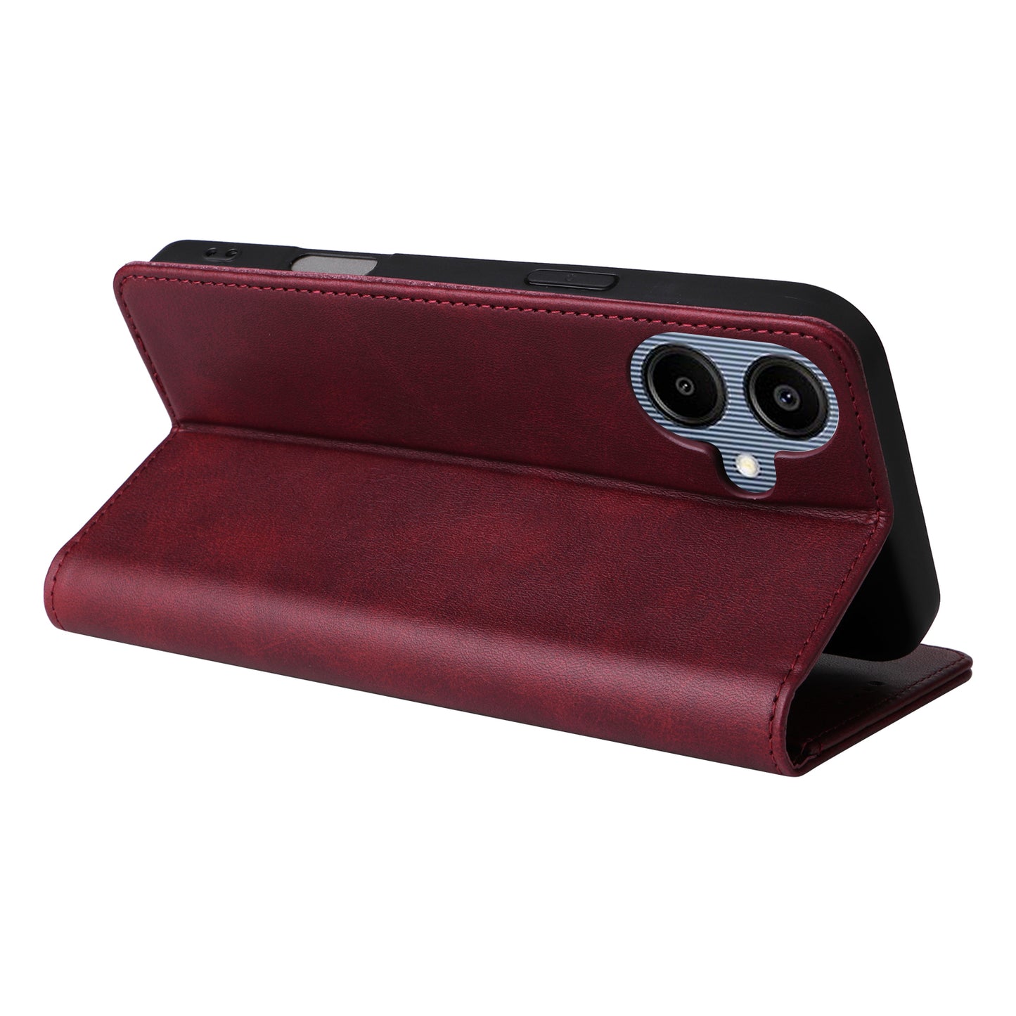 For Samsung Galaxy A06 Case RFID Blocking PU Leather Phone Wallet Cover - Wine Red