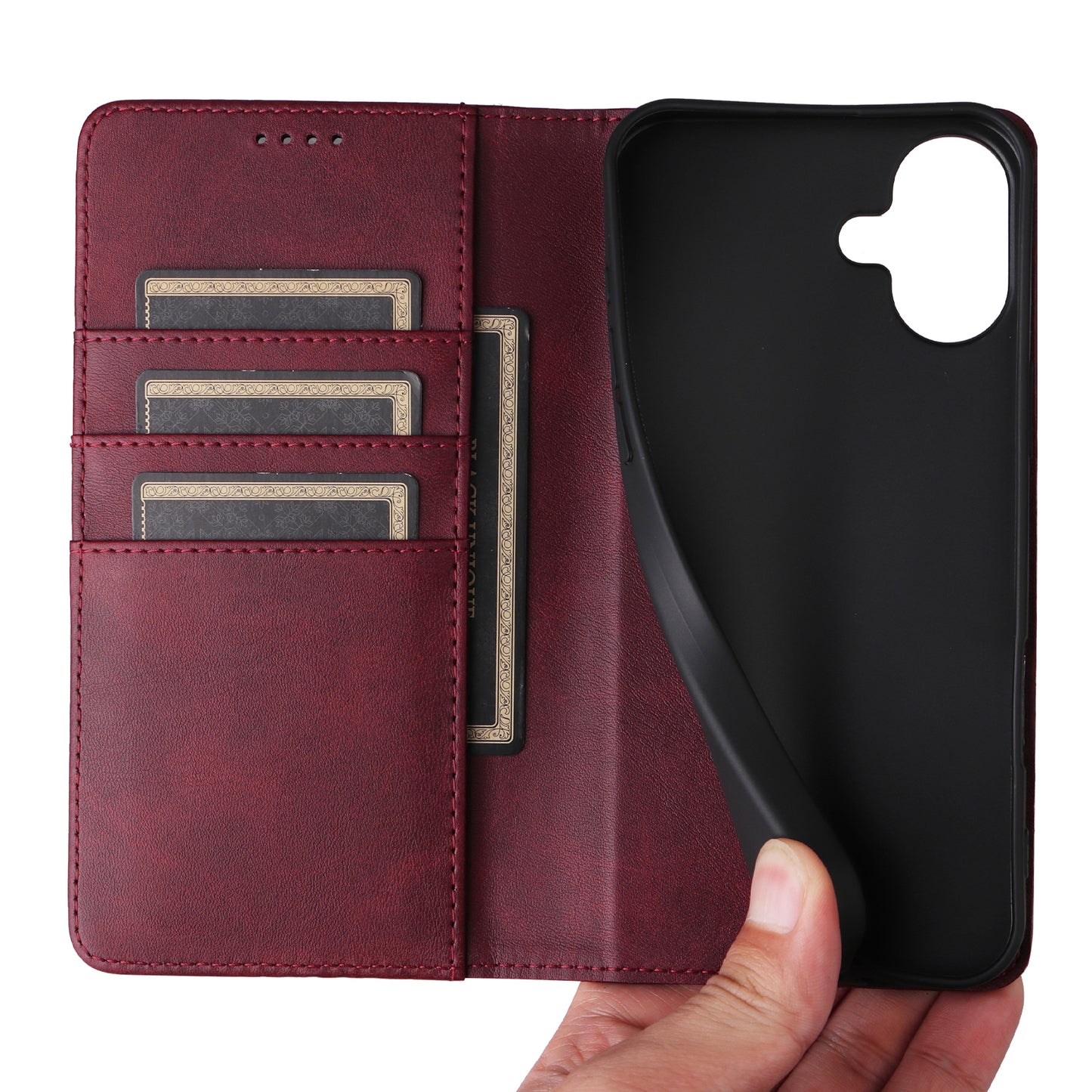 For Samsung Galaxy A06 Case RFID Blocking PU Leather Phone Wallet Cover - Wine Red