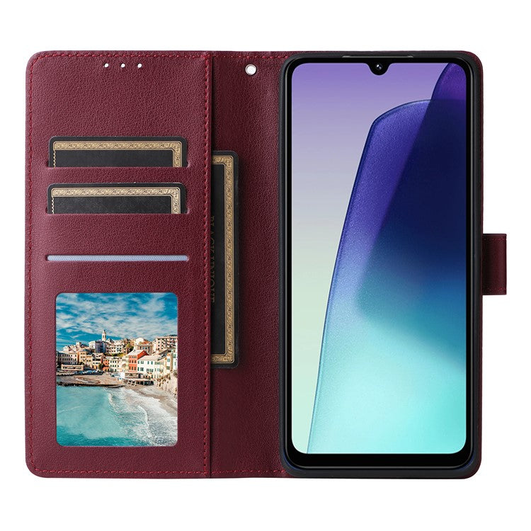 For Xiaomi Poco C75 4G / Redmi 14R 5G / 14C 4G Case Wallet Stand View PU Leather Phone Cover - Wine Red