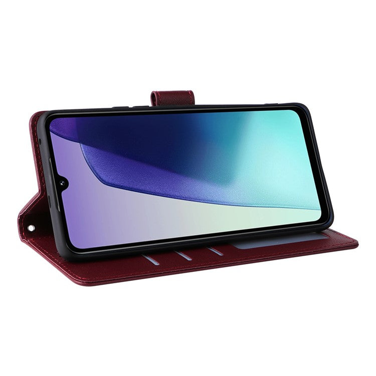 For Xiaomi Poco C75 4G / Redmi 14R 5G / 14C 4G Case Wallet Stand View PU Leather Phone Cover - Wine Red
