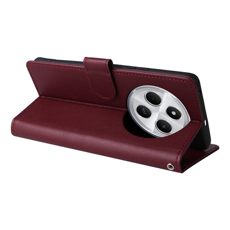 For Xiaomi Poco C75 4G / Redmi 14R 5G / 14C 4G Case Wallet Stand View PU Leather Phone Cover - Wine Red