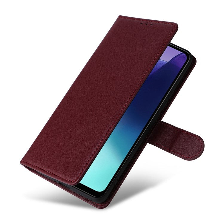 For Xiaomi Poco C75 4G / Redmi 14R 5G / 14C 4G Case Wallet Stand View PU Leather Phone Cover - Wine Red