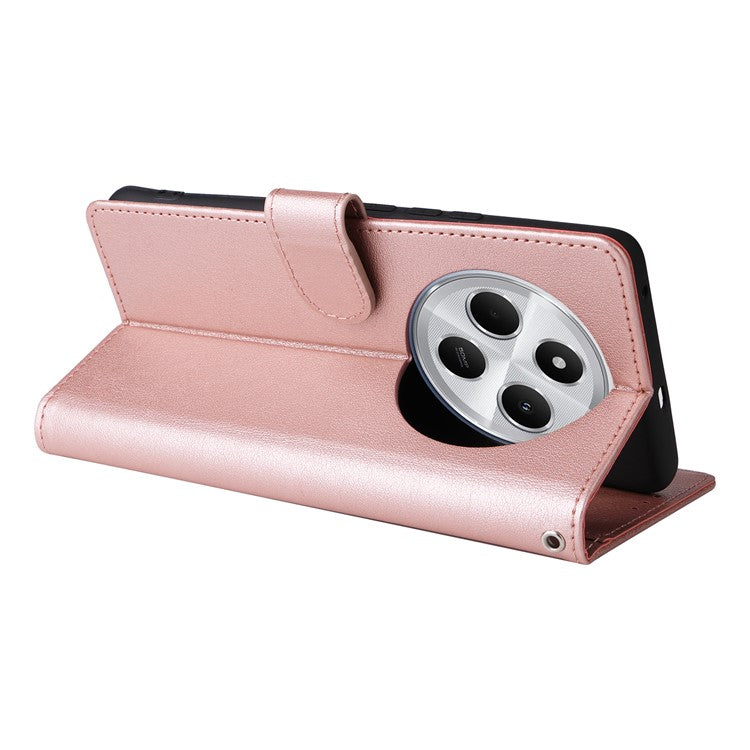 For Xiaomi Poco C75 4G / Redmi 14R 5G / 14C 4G Case Wallet Stand View PU Leather Phone Cover - Rose Gold