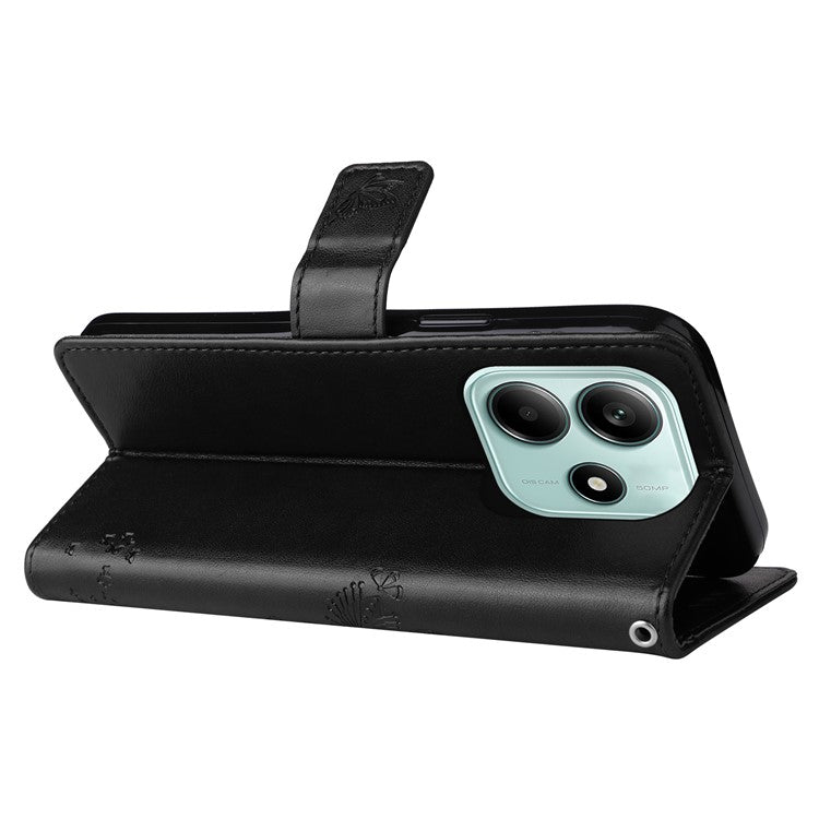 KT Imprinting Flower Series-3 For Xiaomi Redmi Note 14 5G Case Cat Tree Pattern Flip Leather Phone Cover - Black