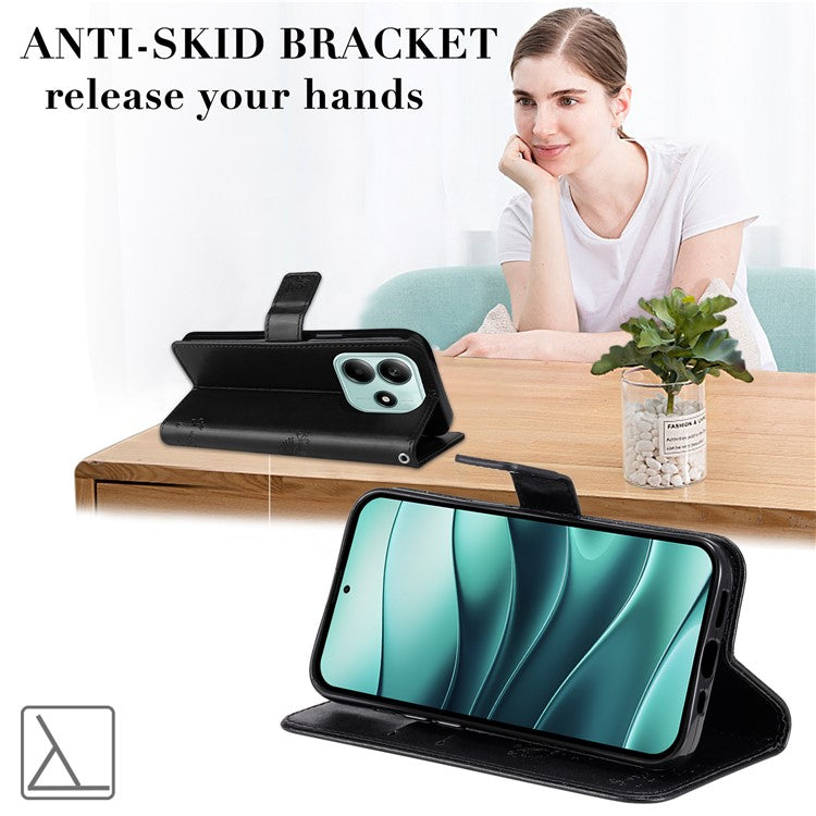 KT Imprinting Flower Series-3 For Xiaomi Redmi Note 14 5G Case Cat Tree Pattern Flip Leather Phone Cover - Black