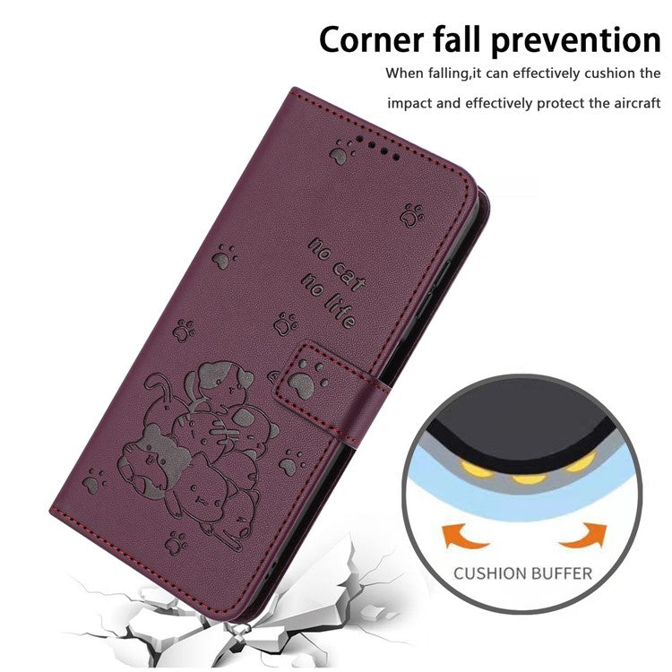 Leather Case for Oppo A80 5G / K12x 5G (India) / A3 Pro (Global) 5G / A3 Pro (India) 5G Cats Imprint Leather Wallet Phone Cover with Strap - Wine Red