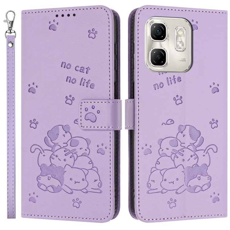 For Infinix Hot 50i 4G / Smart 9 4G Case with Strap Cats Imprint Leather Wallet Phone Cover - Purple