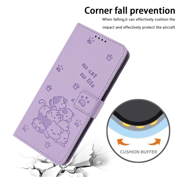 For Infinix Hot 50i 4G / Smart 9 4G Case with Strap Cats Imprint Leather Wallet Phone Cover - Purple