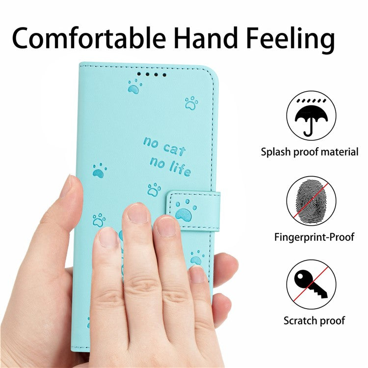 For Infinix Hot 50i 4G / Smart 9 4G Case with Strap Cats Imprint Leather Wallet Phone Cover - Green
