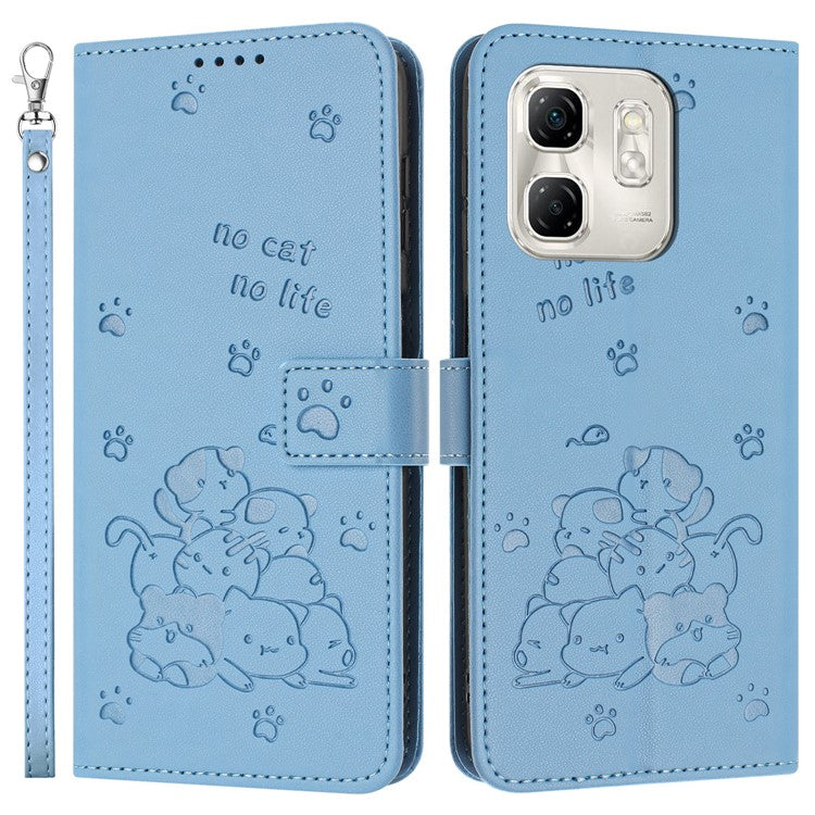 For Infinix Hot 50i 4G / Smart 9 4G Case with Strap Cats Imprint Leather Wallet Phone Cover - Blue