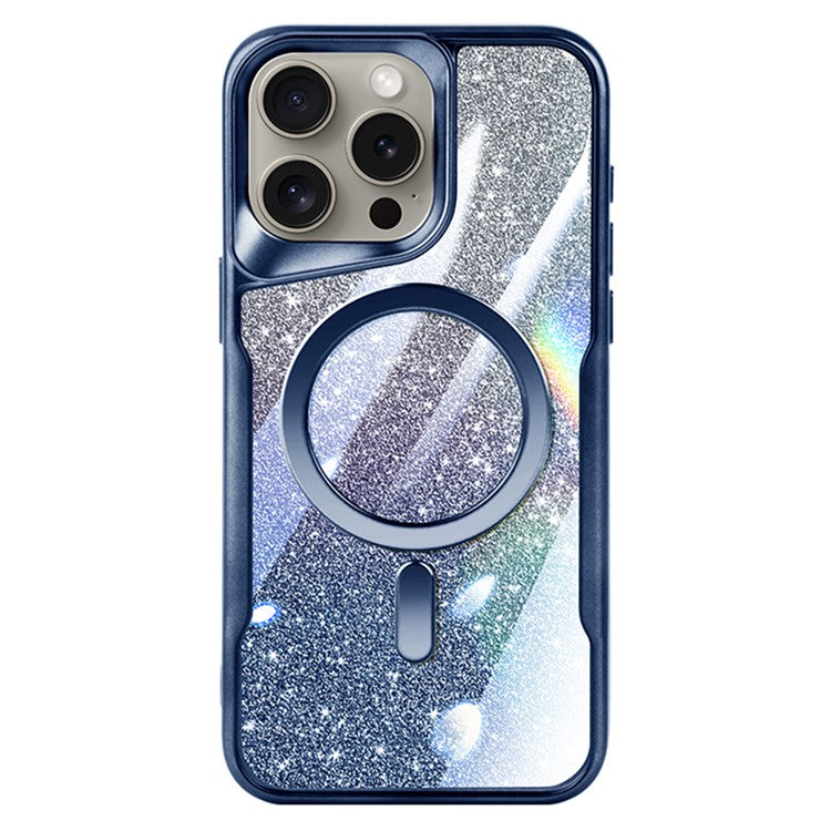 For iPhone 16 Pro Case Compatible with MagSafe Gradient Glitter PC+TPU Phone Cover - Blue