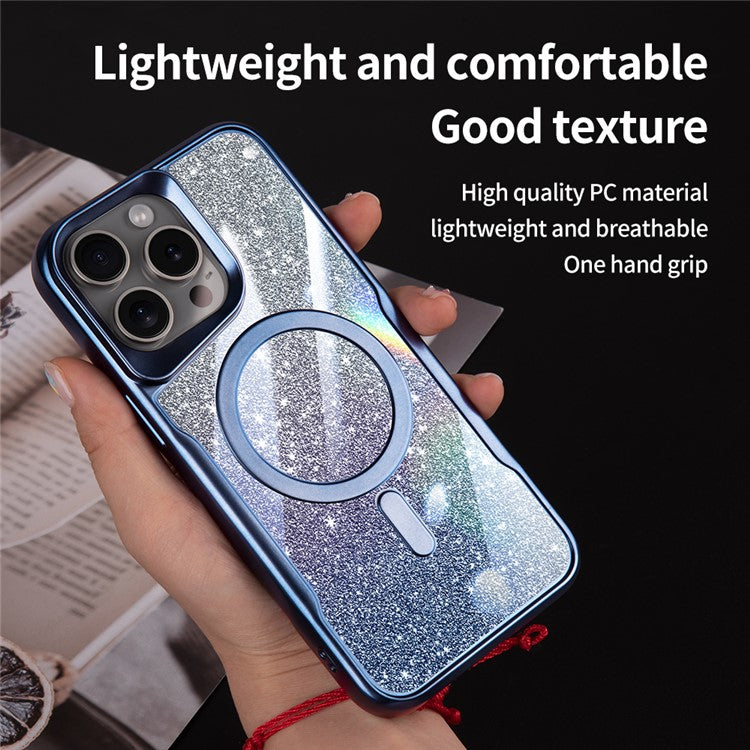 For iPhone 16 Pro Case Compatible with MagSafe Gradient Glitter PC+TPU Phone Cover - Blue