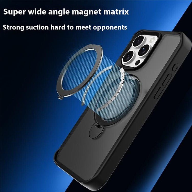 For iPhone 16 Pro Case Compatible with MagSafe PC+TPU Ring Kickstand Cell Phone Cover - Dark Purple