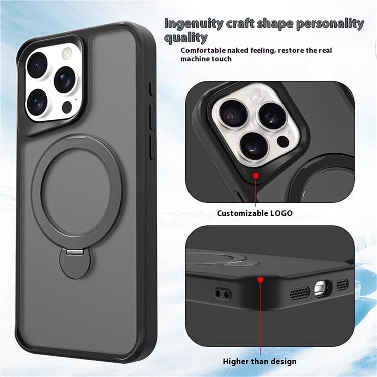 For iPhone 16 Pro Case Compatible with MagSafe PC+TPU Ring Kickstand Cell Phone Cover - Dark Purple