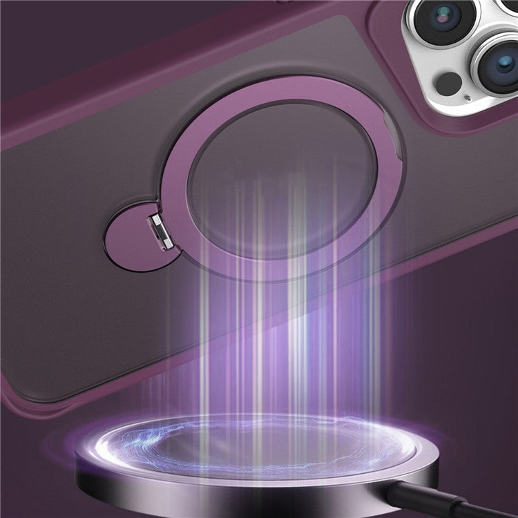 For iPhone 16 Pro Case Compatible with MagSafe PC+TPU Ring Kickstand Cell Phone Cover - Dark Purple