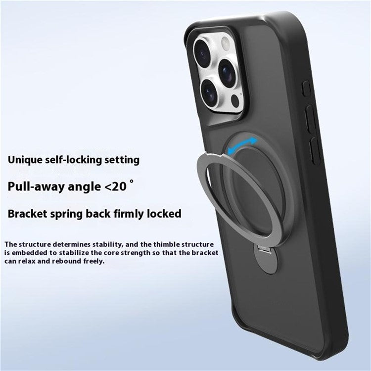 For iPhone 16 Pro Case Compatible with MagSafe PC+TPU Ring Kickstand Cell Phone Cover - Dark Purple