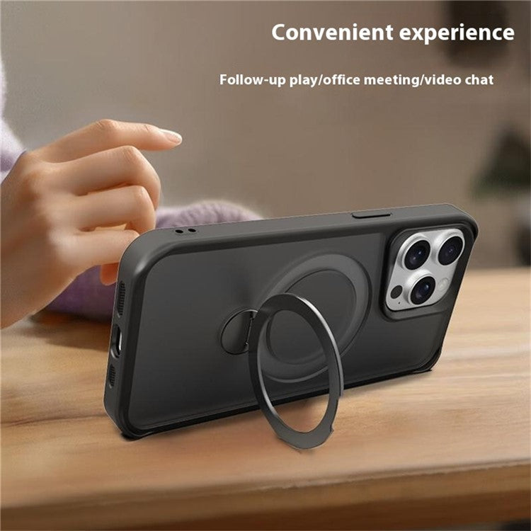 For iPhone 16 Pro Case Compatible with MagSafe PC+TPU Ring Kickstand Cell Phone Cover - Dark Purple