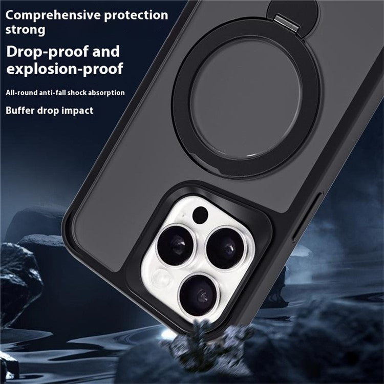 For iPhone 16 Pro Case Compatible with MagSafe PC+TPU Ring Kickstand Cell Phone Cover - Dark Purple
