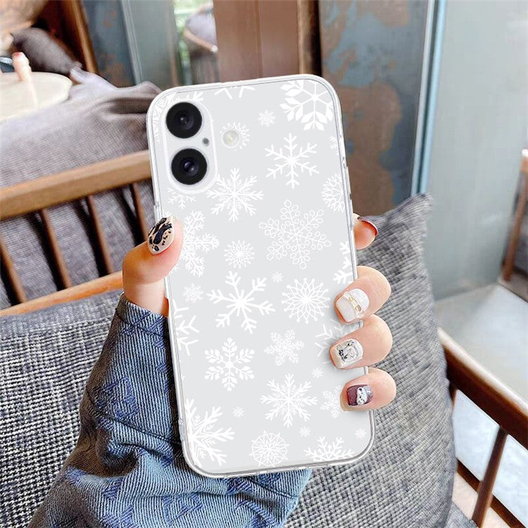 For iPhone 16 Plus Case Christmas Pattern Print Soft TPU Phone Protector - Snowflake