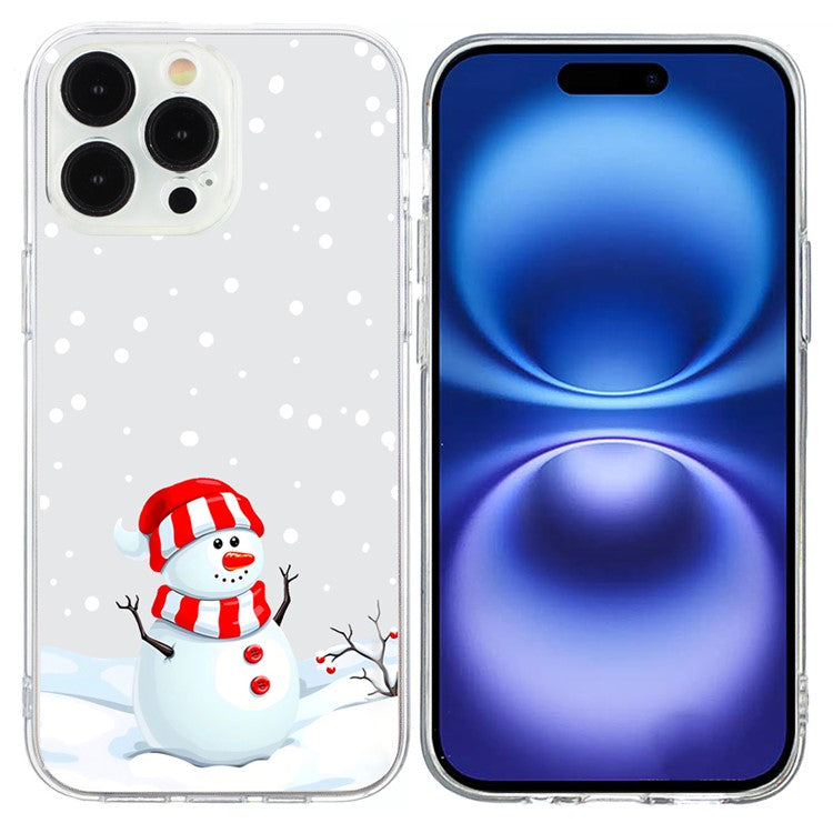 For iPhone 16 Pro Case Christmas Pattern Print Soft TPU Phone Protector - Snowman