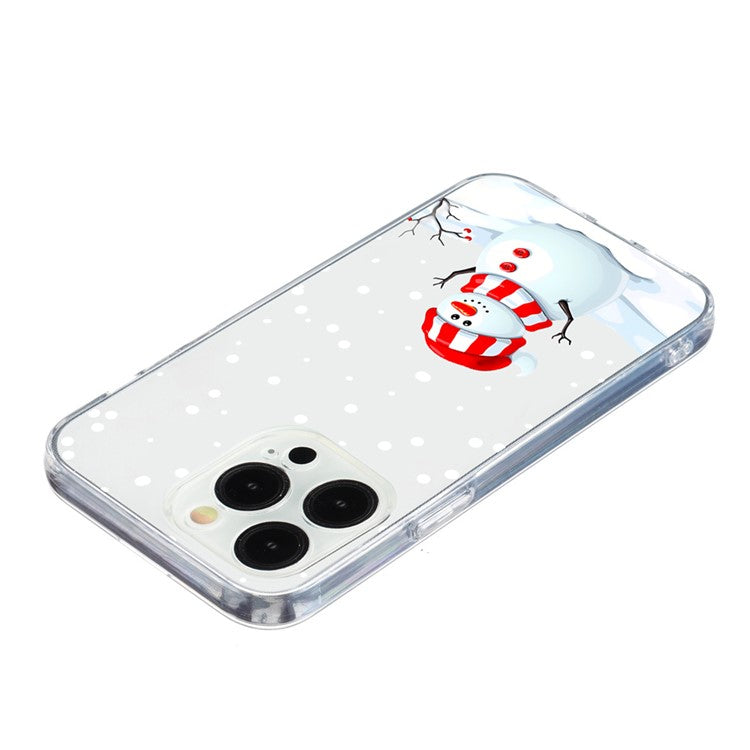 For iPhone 16 Pro Case Christmas Pattern Print Soft TPU Phone Protector - Snowman