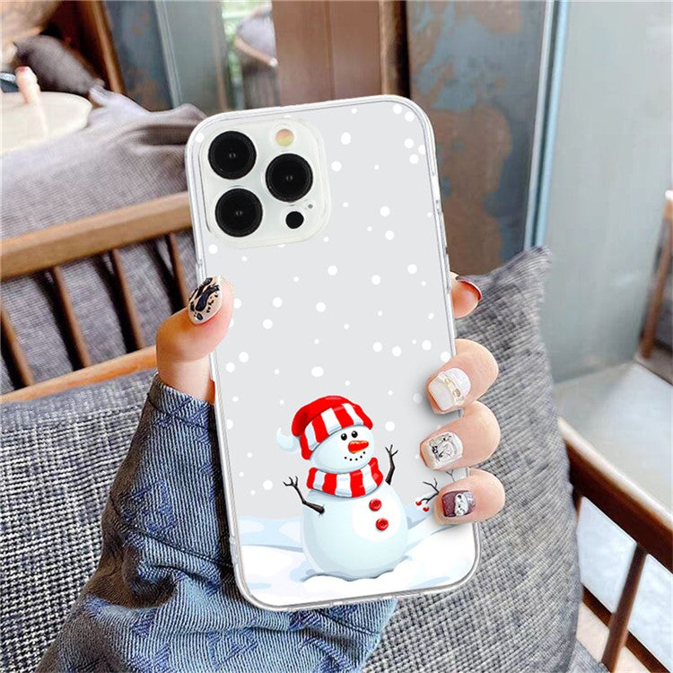 For iPhone 16 Pro Case Christmas Pattern Print Soft TPU Phone Protector - Snowman