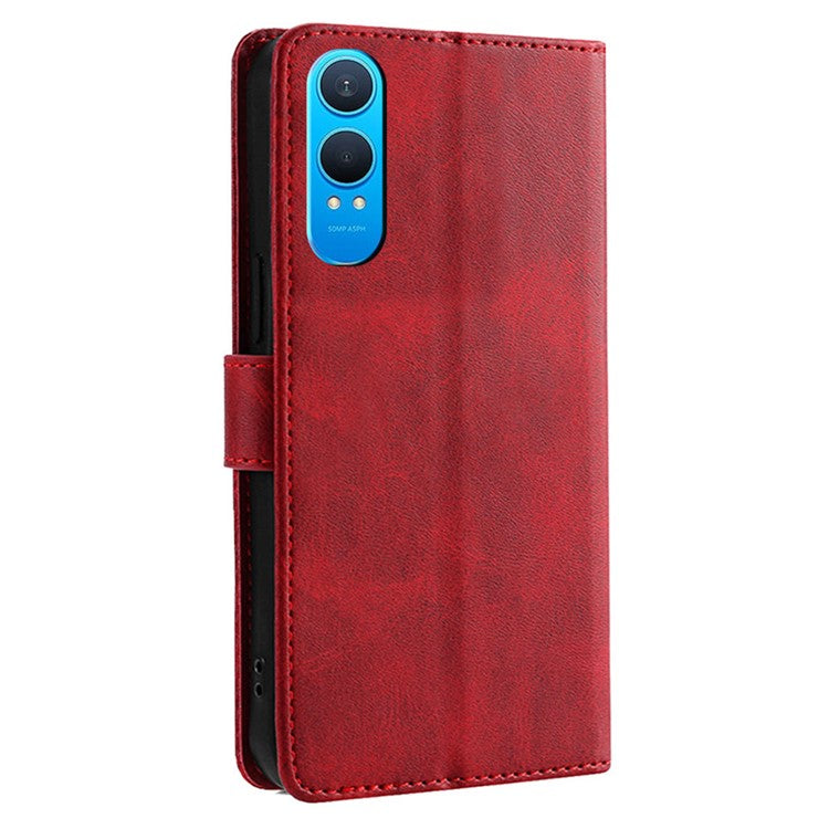For OnePlus Nord CE4 Lite 5G / Oppo K12x 5G (China) Wallet Case Calf Texture Leather Phone Cover - Red