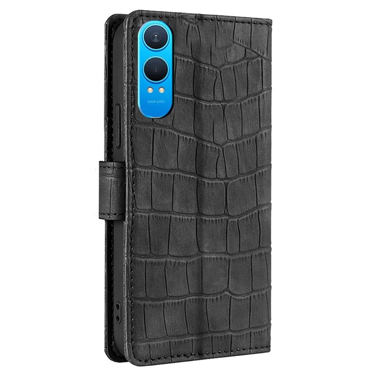 For OnePlus Nord CE4 Lite 5G / Oppo K12x 5G (China) Case Crocodile Texture PU Leather Phone Cover - Black