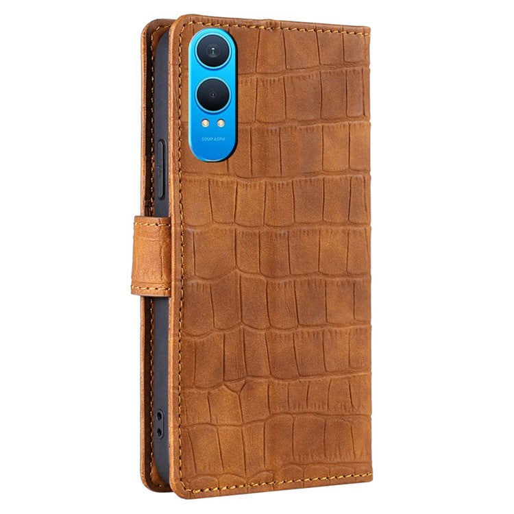 For OnePlus Nord CE4 Lite 5G / Oppo K12x 5G (China) Case Crocodile Texture PU Leather Phone Cover - Brown