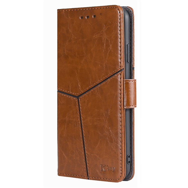 For OnePlus Nord CE4 Lite 5G / Oppo K12x 5G (China) Case Geometric Splicing PU Leather Phone Cover - Light Brown