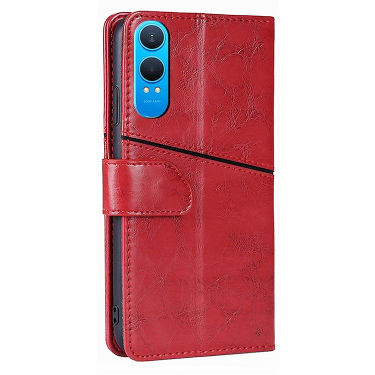For OnePlus Nord CE4 Lite 5G / Oppo K12x 5G (China) Case Geometric Splicing PU Leather Phone Cover - Red