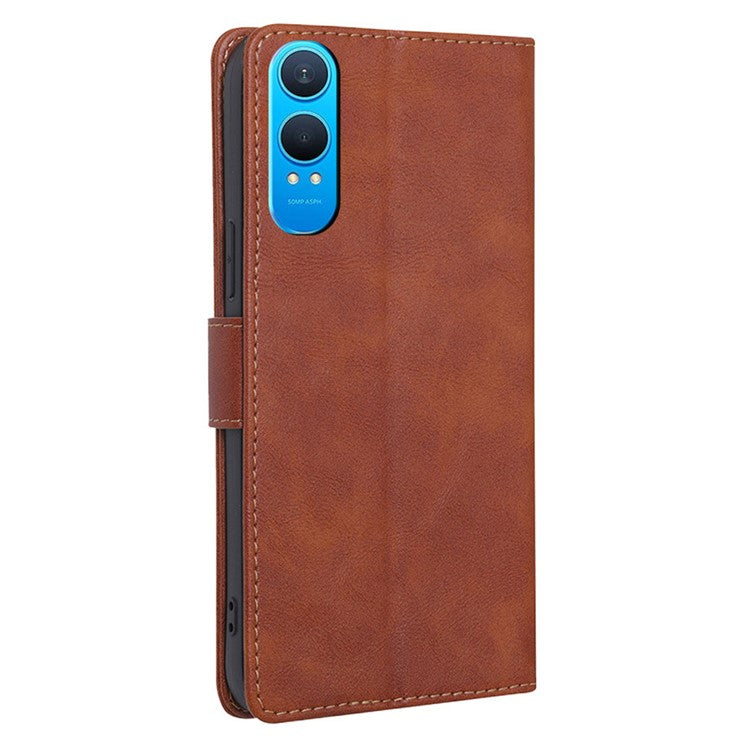For OnePlus Nord CE4 Lite 5G / Oppo K12x 5G (China) Case Leather Phone Cover with RFID Blocking Wallet - Brown