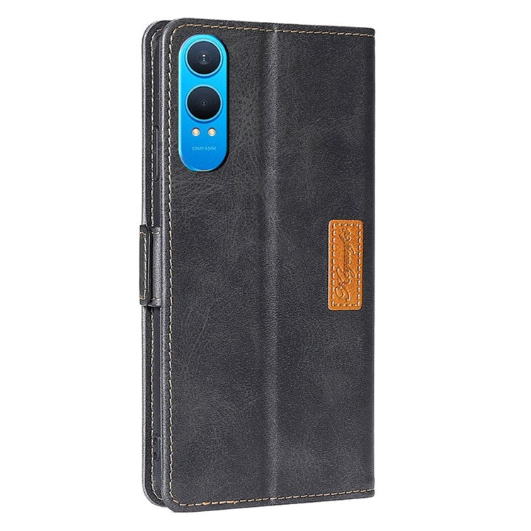 For OnePlus Nord CE4 Lite 5G / Oppo K12x 5G (China) Case Contrast Color Wallet Leather Phone Cover - Black+Grey