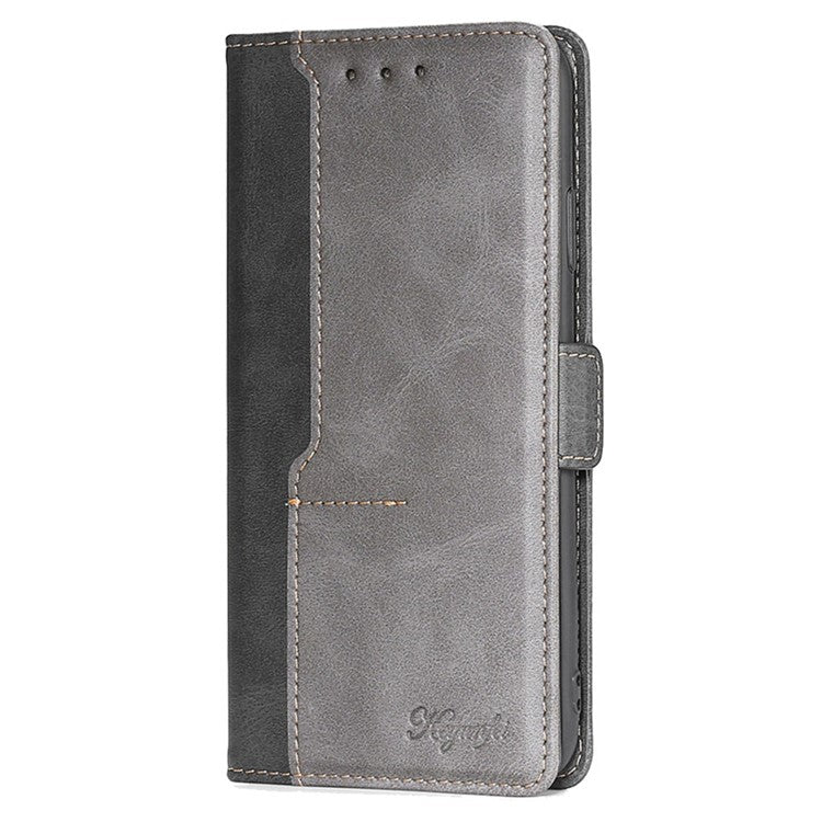 For OnePlus Nord CE4 Lite 5G / Oppo K12x 5G (China) Case Contrast Color Wallet Leather Phone Cover - Black+Grey