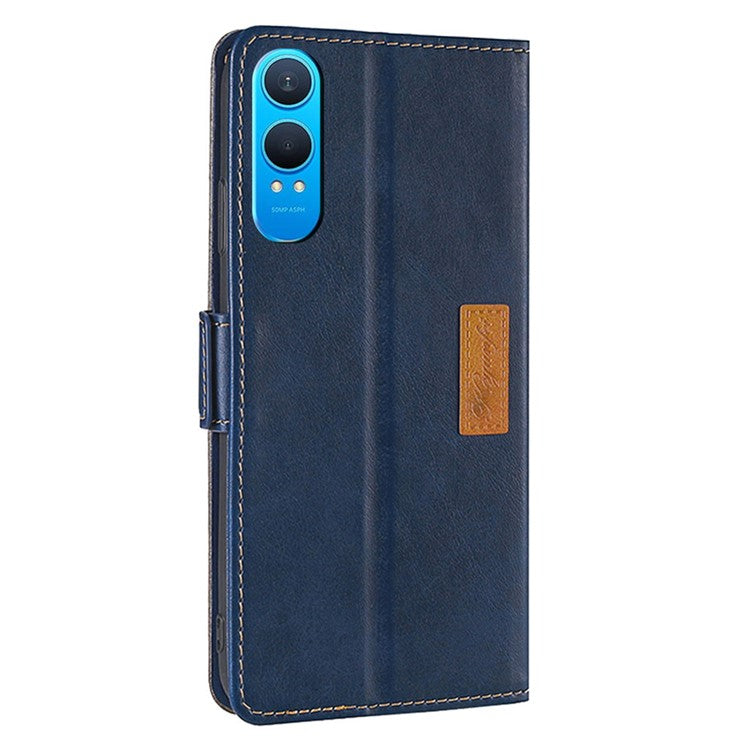 For OnePlus Nord CE4 Lite 5G / Oppo K12x 5G (China) Case Contrast Color Wallet Leather Phone Cover - Blue+Grey