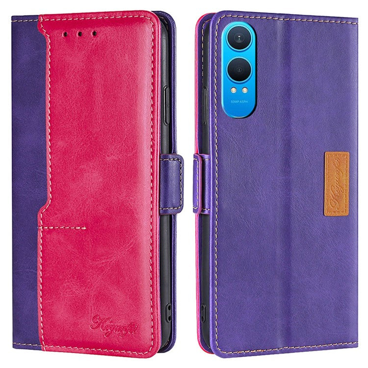 For OnePlus Nord CE4 Lite 5G / Oppo K12x 5G (China) Case Contrast Color Wallet Leather Phone Cover - Rose+Purple