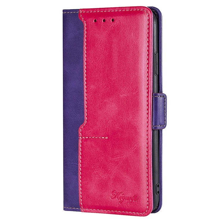 For OnePlus Nord CE4 Lite 5G / Oppo K12x 5G (China) Case Contrast Color Wallet Leather Phone Cover - Rose+Purple