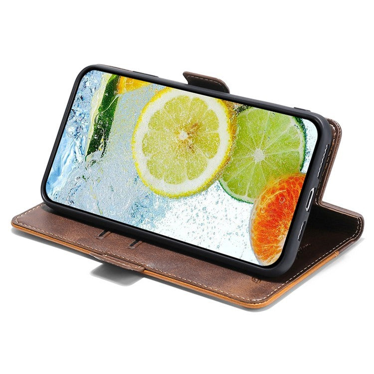 For OnePlus Nord CE4 Lite 5G / Oppo K12x 5G (China) Case Contrast Color Wallet Leather Phone Cover - Light Brown+Green