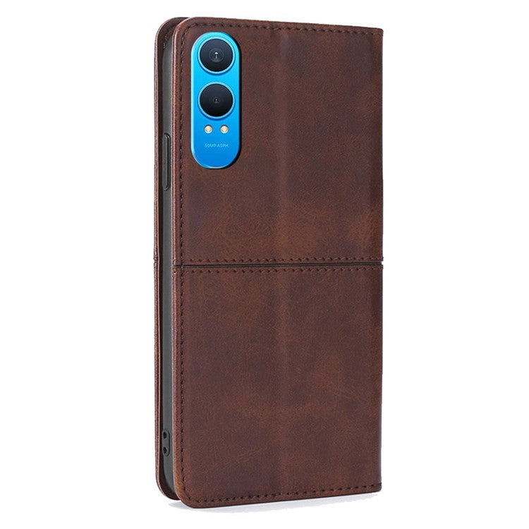 For OnePlus Nord CE4 Lite 5G / Oppo K12x 5G (China) Case Card Slots Cowhide Texture Phone Leather Cover - Dark Brown