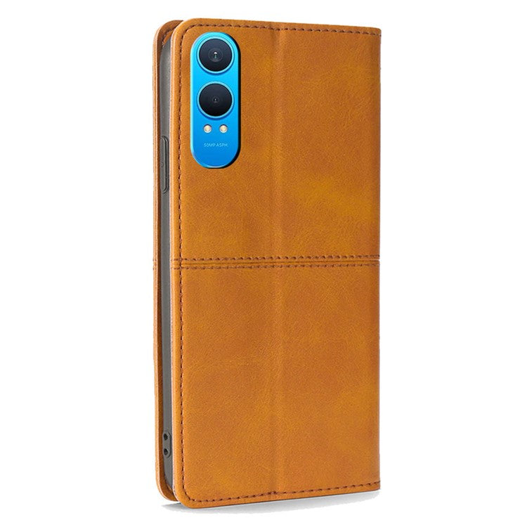 For OnePlus Nord CE4 Lite 5G / Oppo K12x 5G (China) Case Card Slots Cowhide Texture Phone Leather Cover - Light Brown