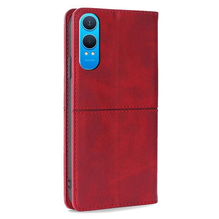 For OnePlus Nord CE4 Lite 5G / Oppo K12x 5G (China) Case Card Slots Cowhide Texture Phone Leather Cover - Red