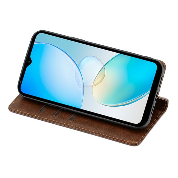 For OnePlus Nord CE4 Lite 5G / Oppo K12x 5G (China) Case PU Leather Calf Texture Phone Wallet Cover - Brown