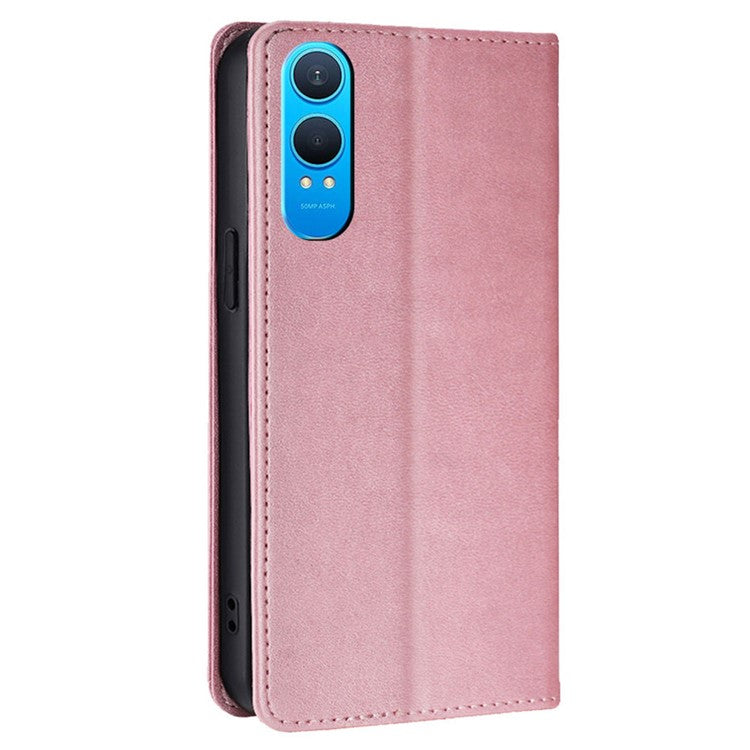 For OnePlus Nord CE4 Lite 5G / Oppo K12x 5G (China) Case PU Leather Calf Texture Phone Wallet Cover - Rose Gold