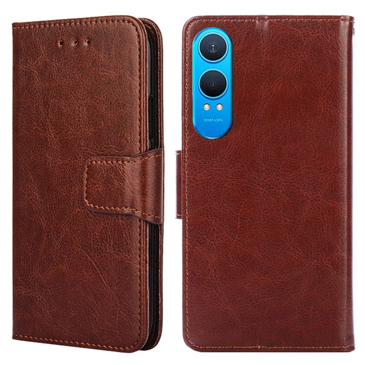 For OnePlus Nord CE4 Lite 5G / Oppo K12x 5G (China) Case Wallet PU Leather + TPU Folding Stand Phone Cover - Brown