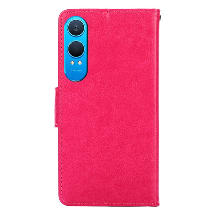 For OnePlus Nord CE4 Lite 5G / Oppo K12x 5G (China) Case Wallet PU Leather + TPU Folding Stand Phone Cover - Rose