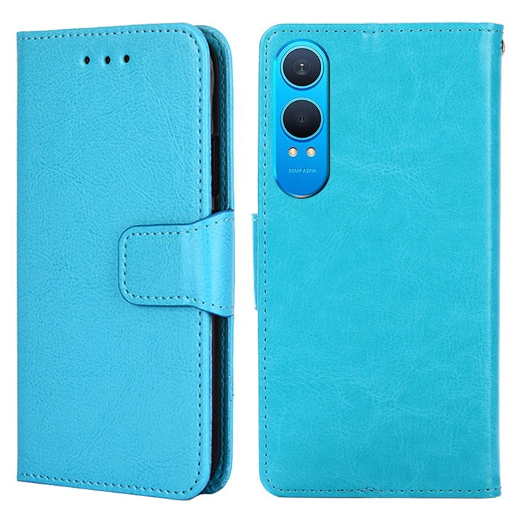 For OnePlus Nord CE4 Lite 5G / Oppo K12x 5G (China) Case Wallet PU Leather + TPU Folding Stand Phone Cover - Baby Blue