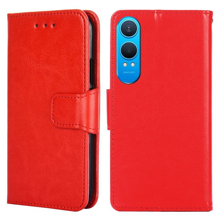 For OnePlus Nord CE4 Lite 5G / Oppo K12x 5G (China) Case Wallet PU Leather + TPU Folding Stand Phone Cover - Red