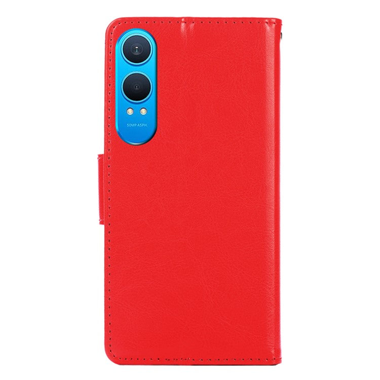 For OnePlus Nord CE4 Lite 5G / Oppo K12x 5G (China) Case Wallet PU Leather + TPU Folding Stand Phone Cover - Red