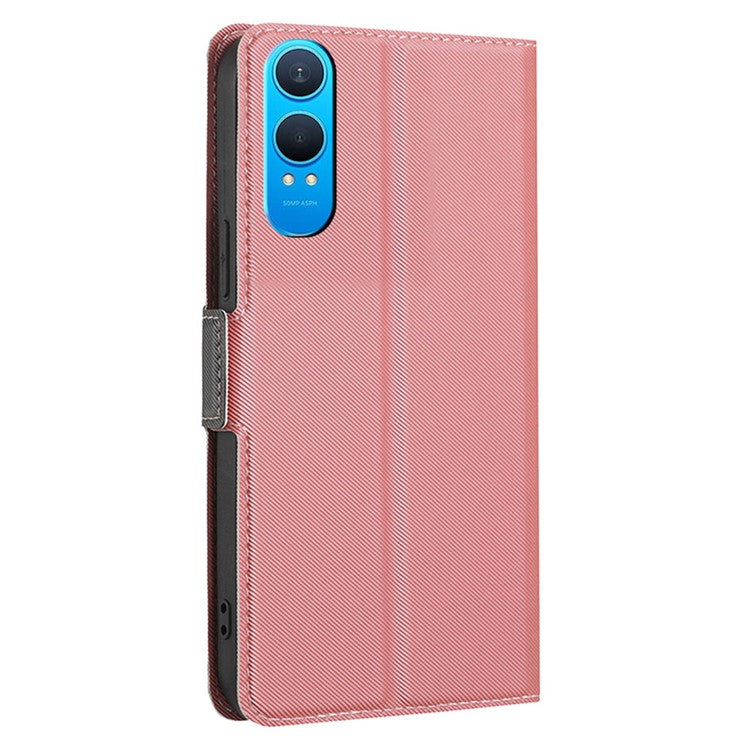 For OnePlus Nord CE4 Lite 5G / Oppo K12x 5G (China) Case Card Holder Twill Texture Leather Phone Cover - Pink
