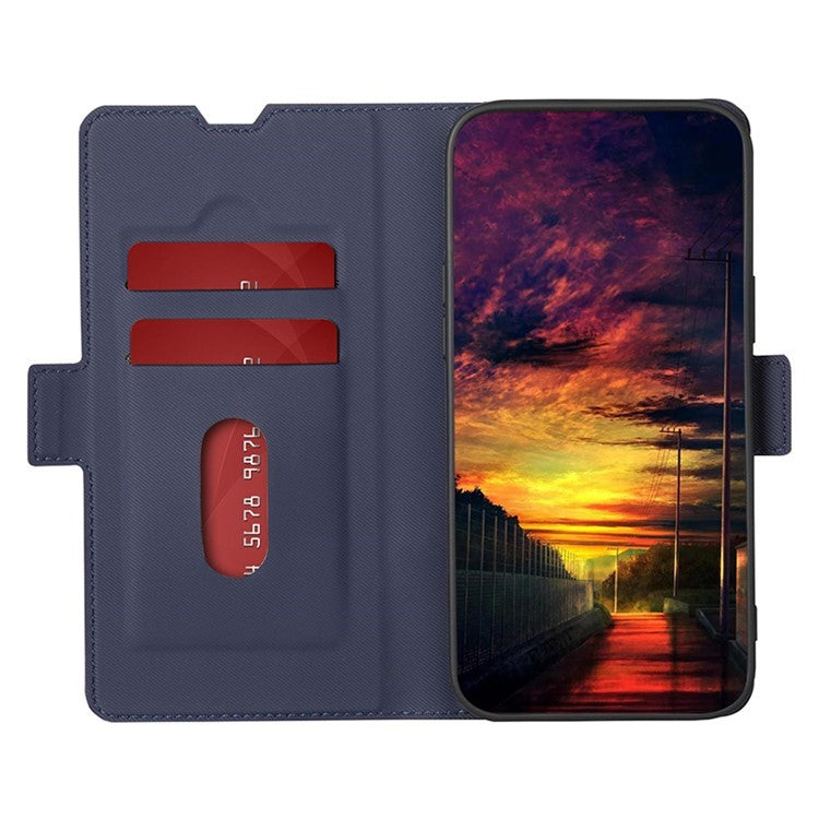 For OnePlus Nord CE4 Lite 5G / Oppo K12x 5G (China) Case Card Holder Twill Texture Leather Phone Cover - Blue